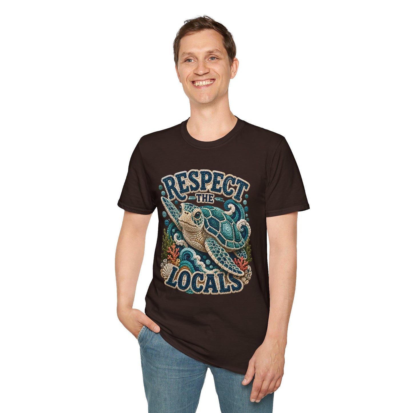 Respect the Locals Tee - Sea Turtle Crochet Print