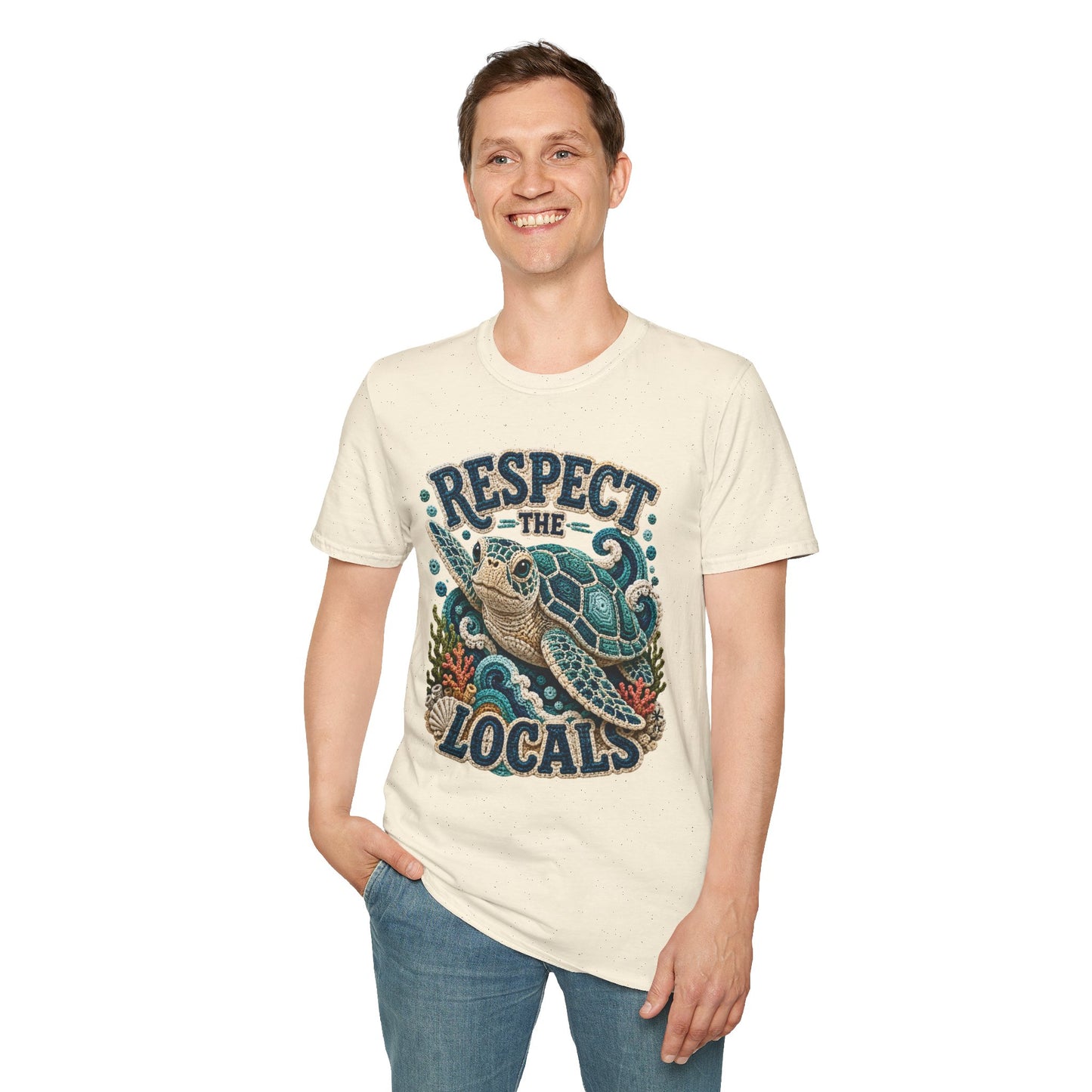 Respect the Locals Tee - Sea Turtle Crochet Print
