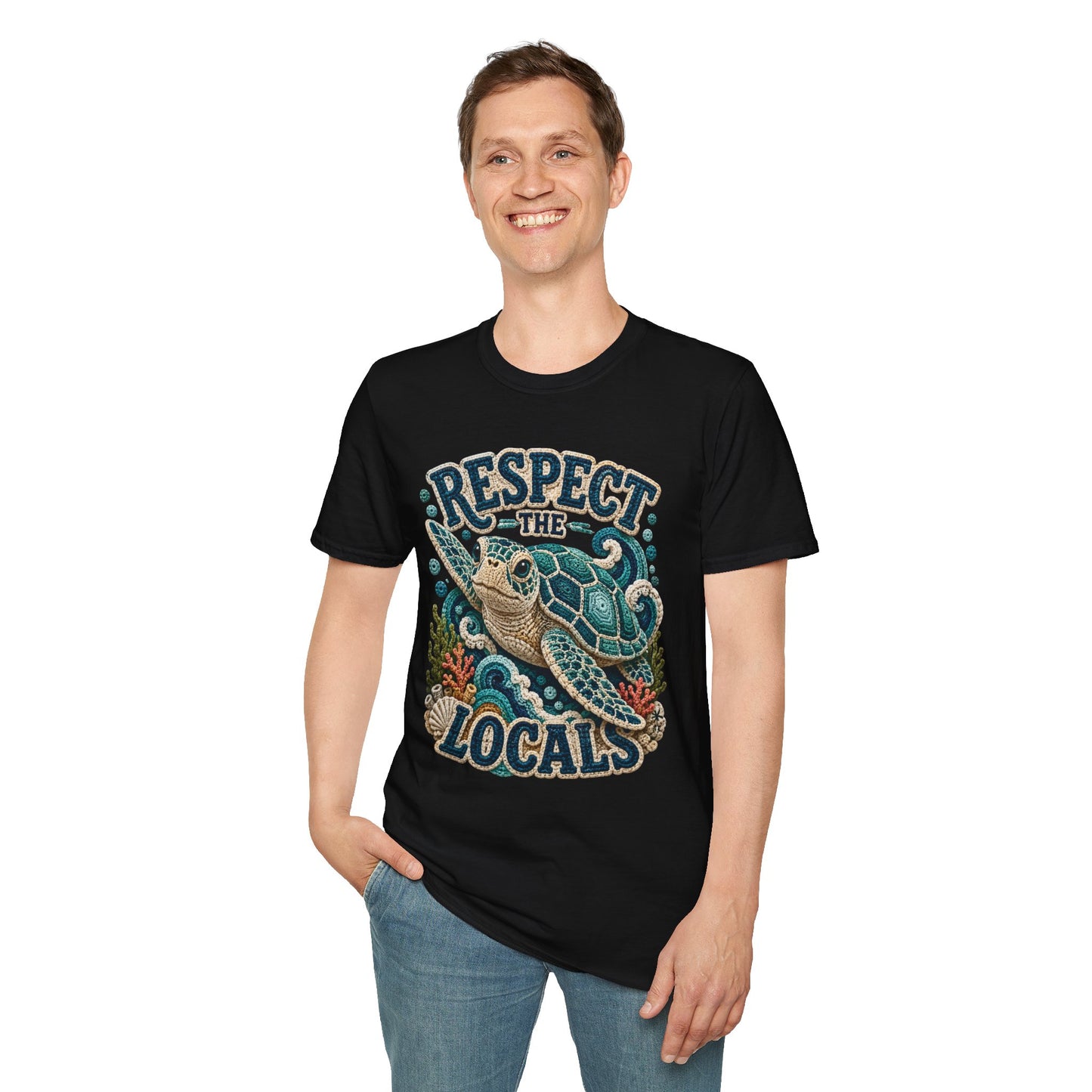 Respect the Locals Tee - Sea Turtle Crochet Print