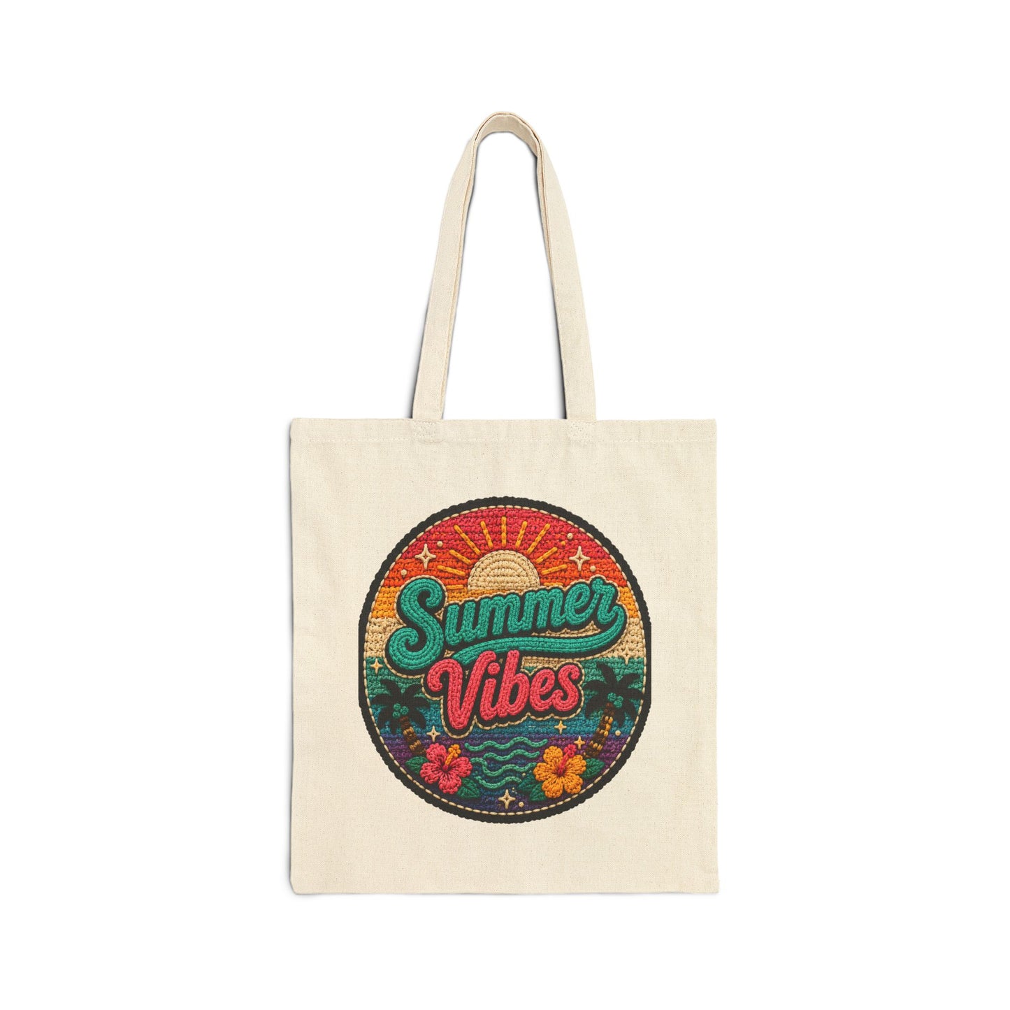 Summer Vibes Canvas Tote — Retro Beach Cotton Tote Bag