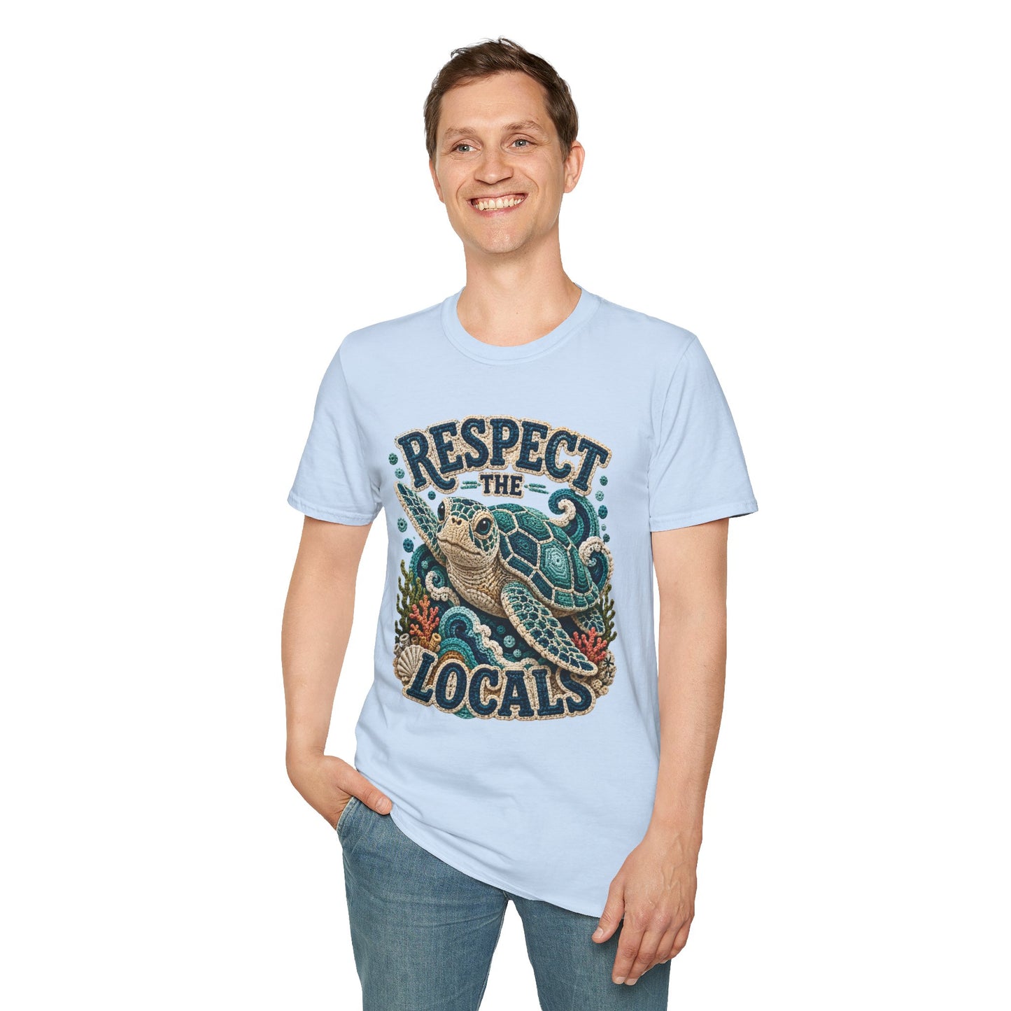 Respect the Locals Tee - Sea Turtle Crochet Print
