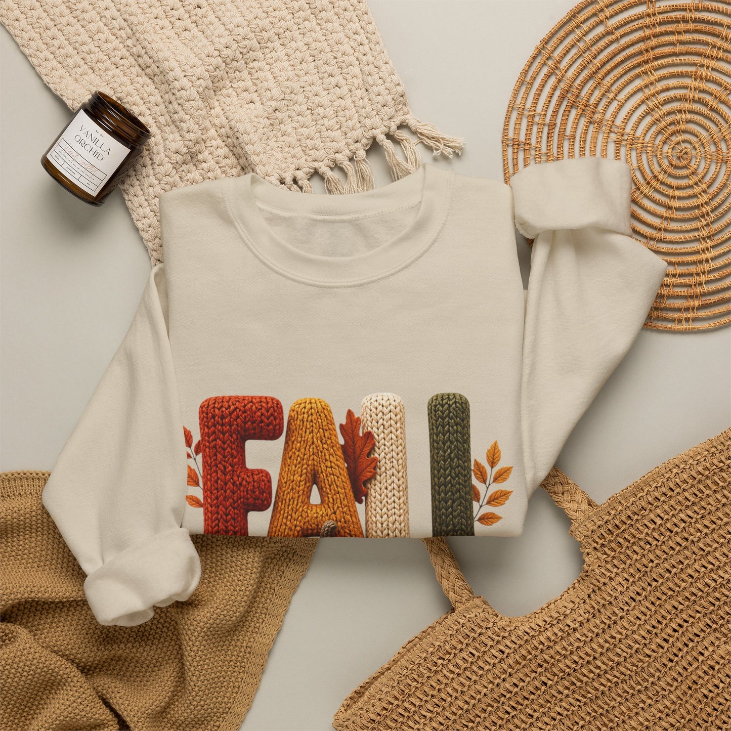 Fall Sweatshirt – Pumpkin & Leaves