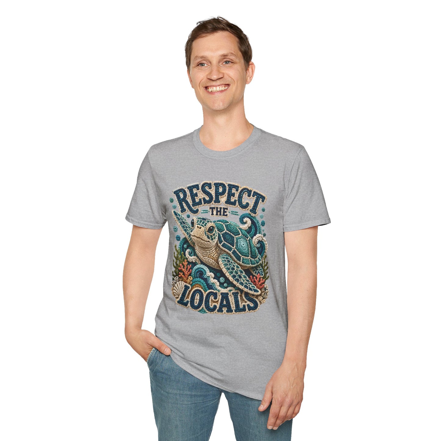Respect the Locals Tee - Sea Turtle Crochet Print