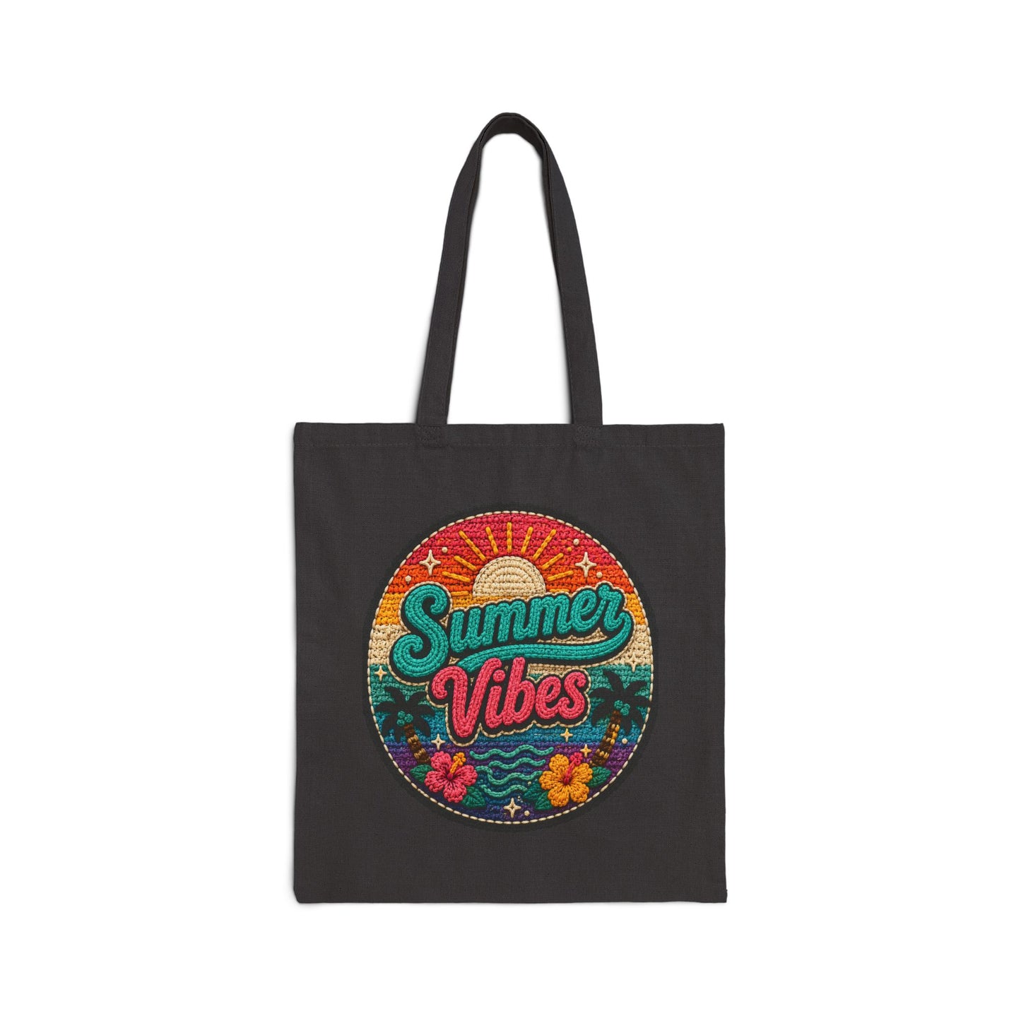 Summer Vibes Canvas Tote — Retro Beach Cotton Tote Bag