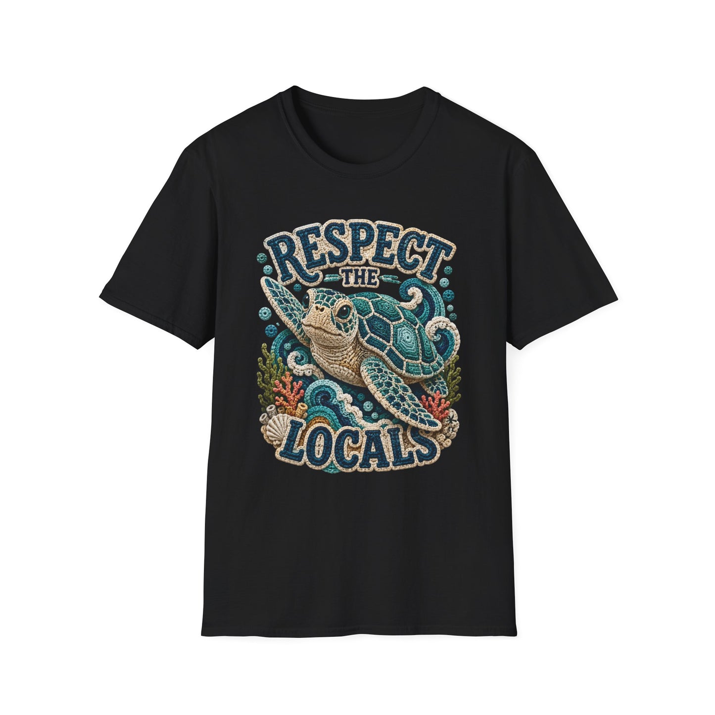 Respect the Locals Tee - Sea Turtle Crochet Print