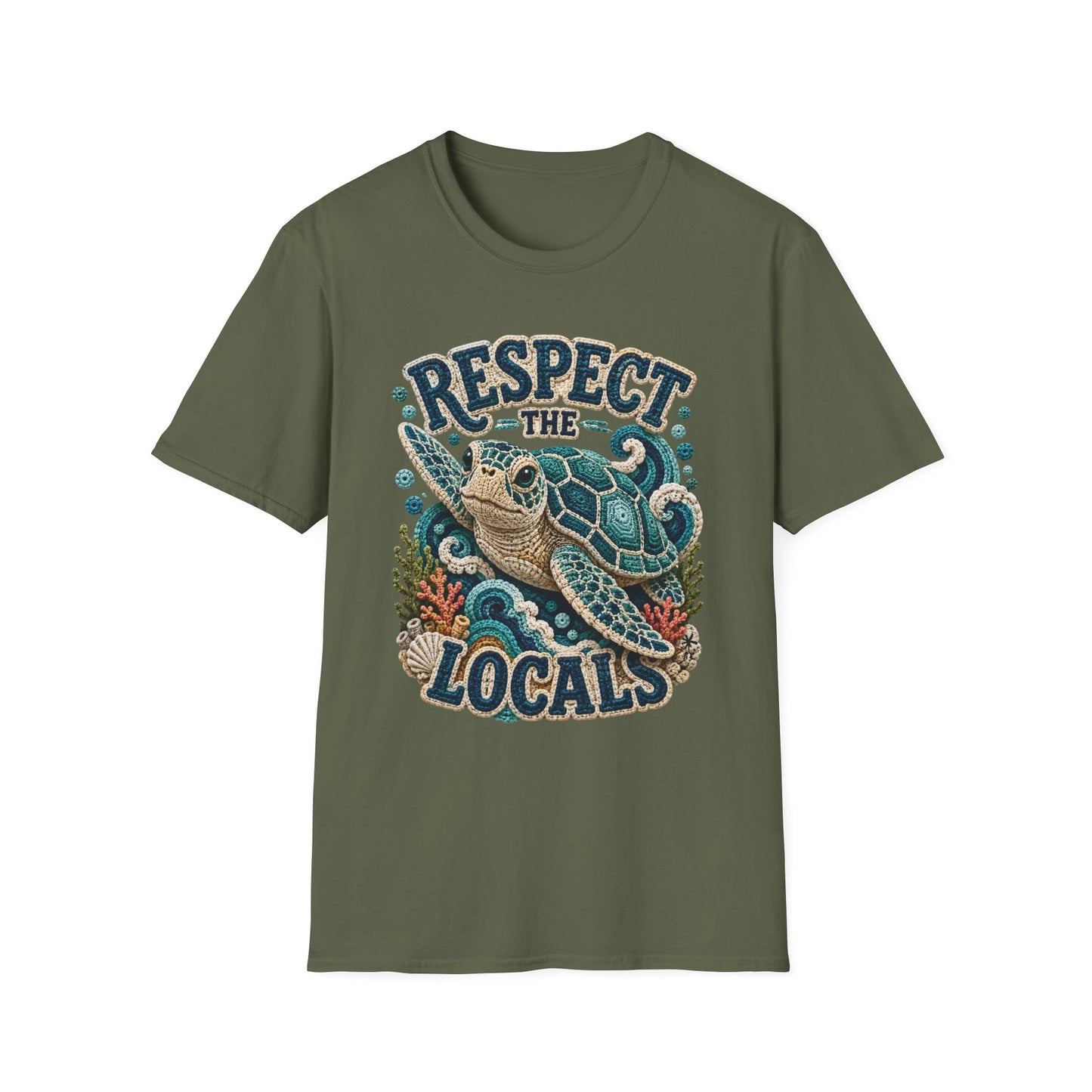Respect the Locals Tee - Sea Turtle Crochet Print