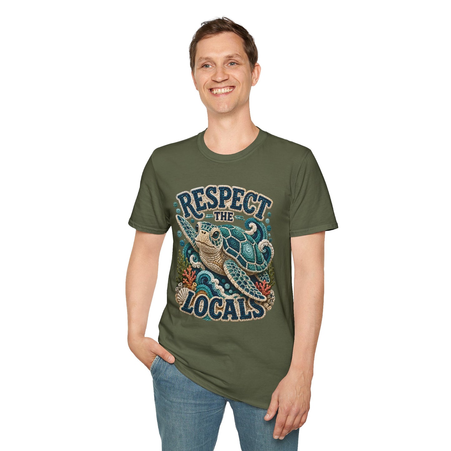 Respect the Locals Tee - Sea Turtle Crochet Print