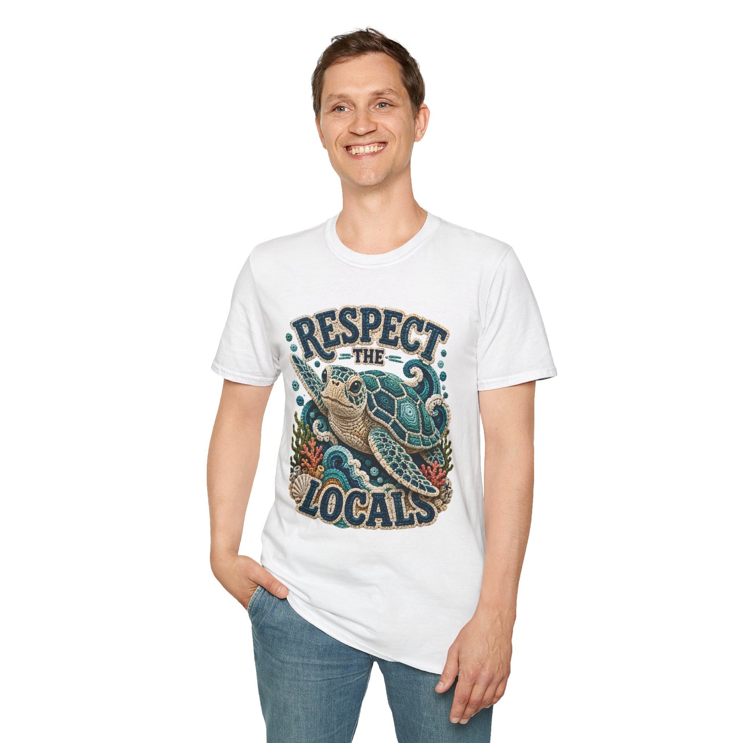 Respect the Locals Tee - Sea Turtle Crochet Print